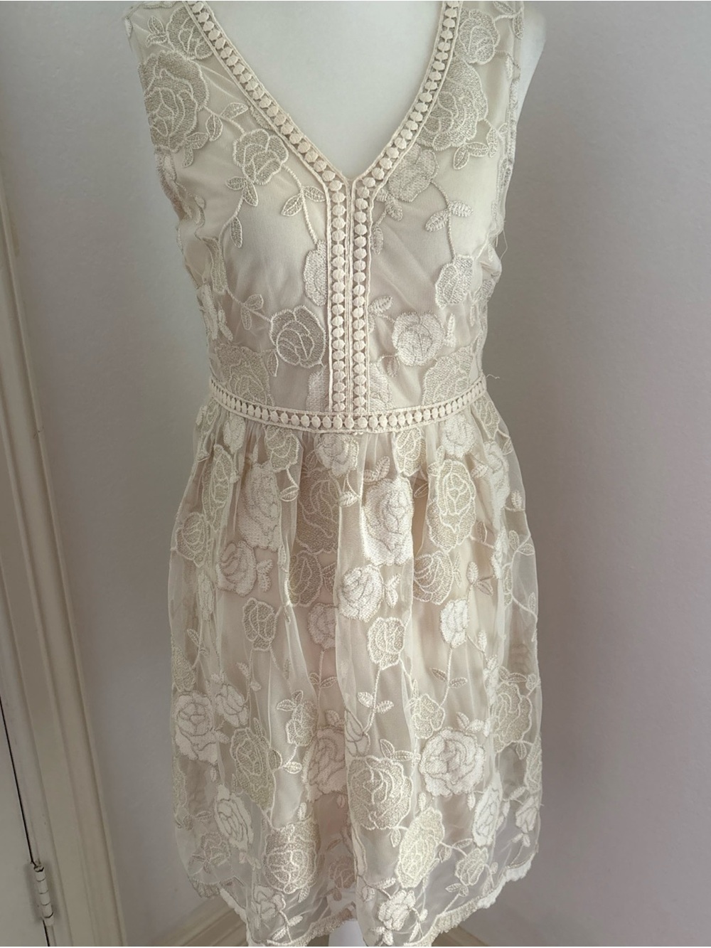 Altar'd State Ivory Floral Lace V-Neck Mini Dress medium
